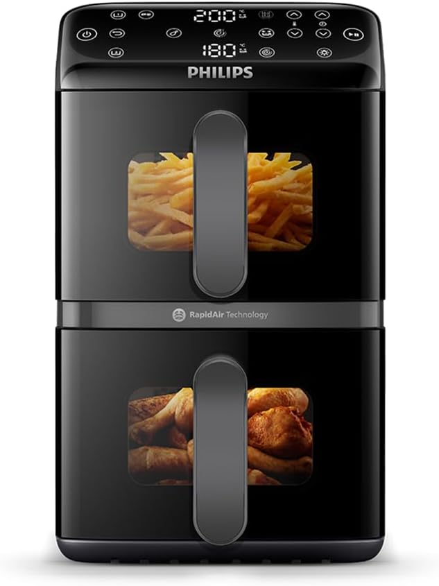Philips Airfryer 4000 Series Stacked Dual Basket 10L Hot Air Fryer RapidAir Technology PFAS Free NA460 00