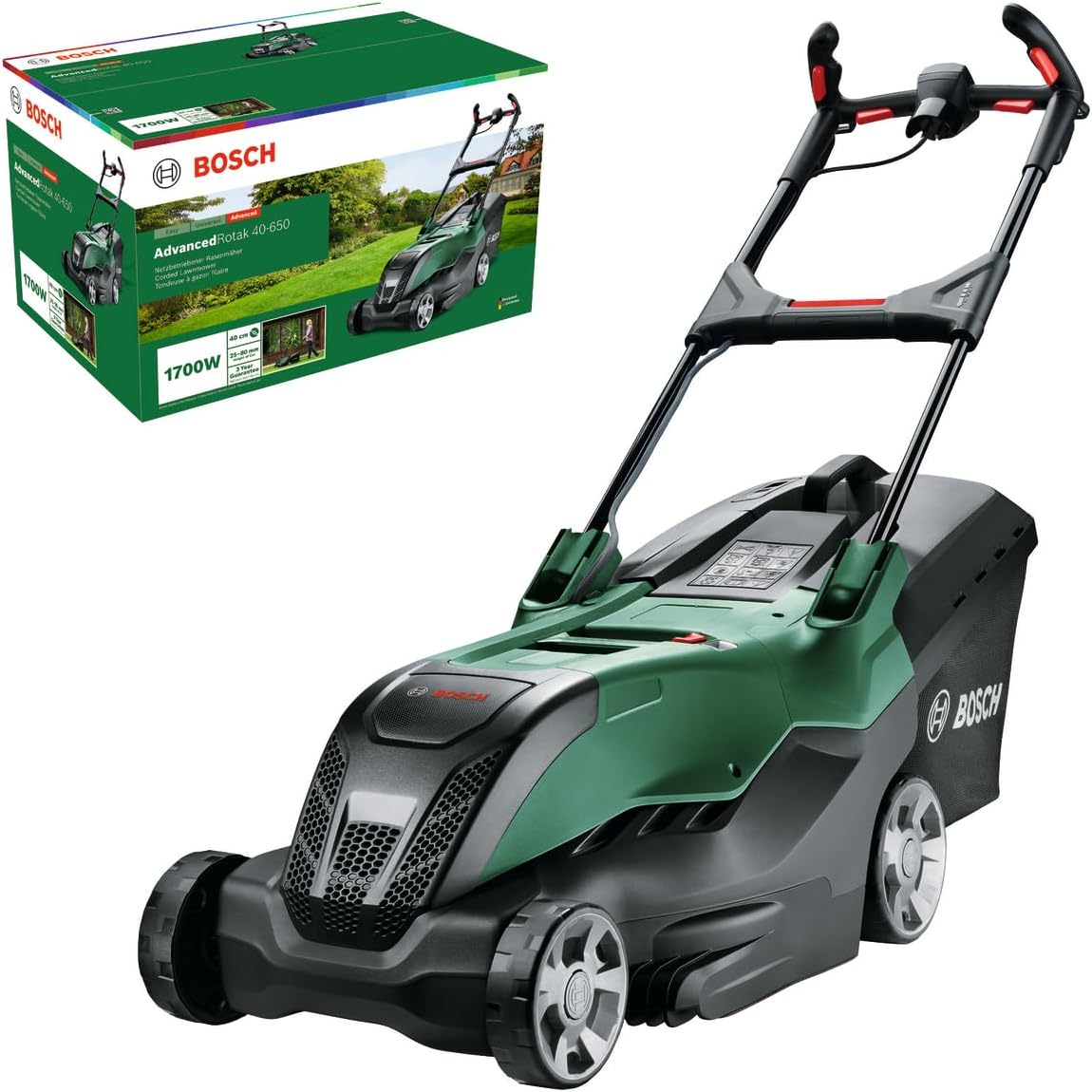 Bosch leistungsstarker Rasenmäher AdvancedRotak 40-650 (zum Rasenmähen, 1800 W Motorleistung, Schnittbreite: 40 cm)
