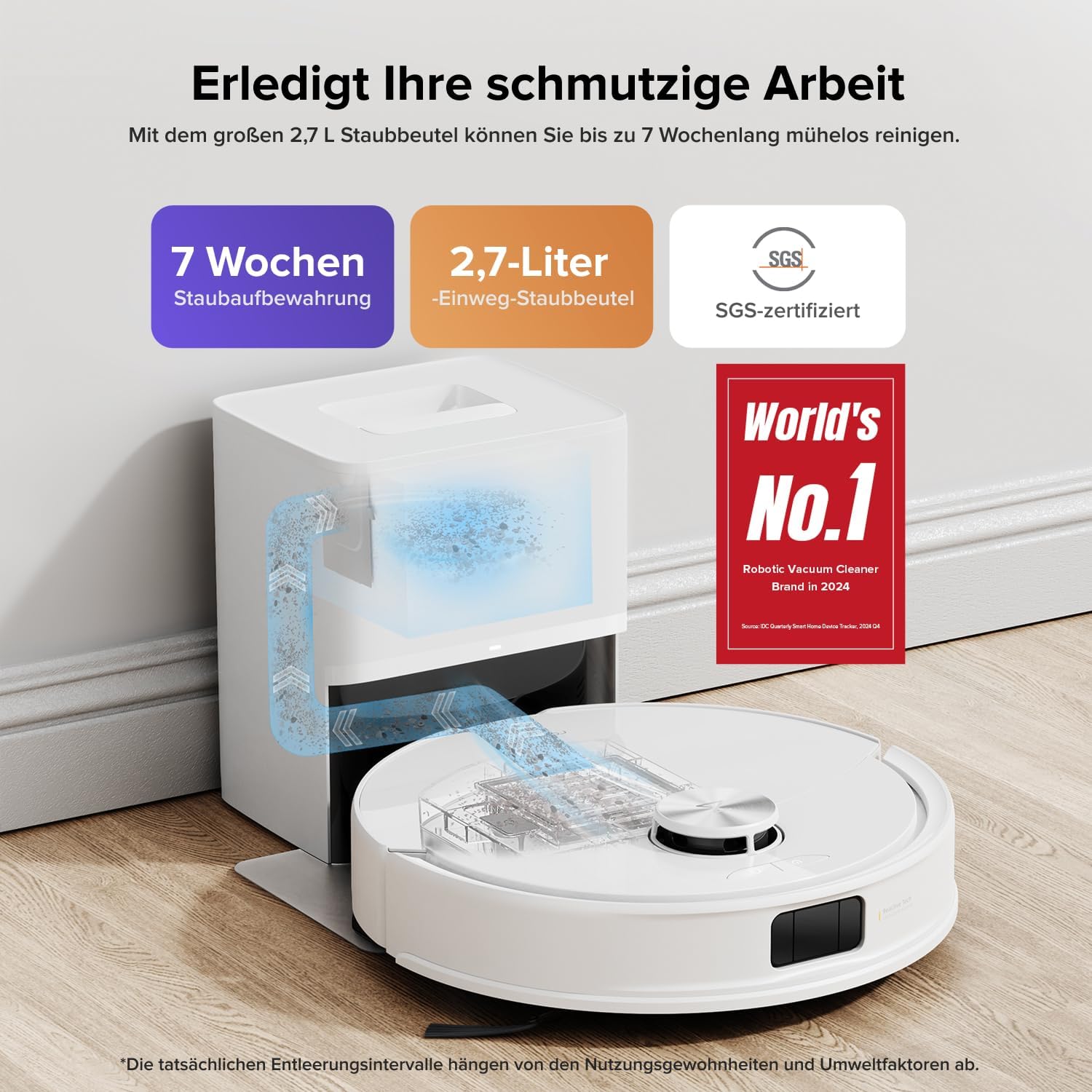 Roborock Q10 S5+ Robot Vacuum and Mop 10000Pa Suction Self-Empty Station Pet Hair Carpet Hard Floor White