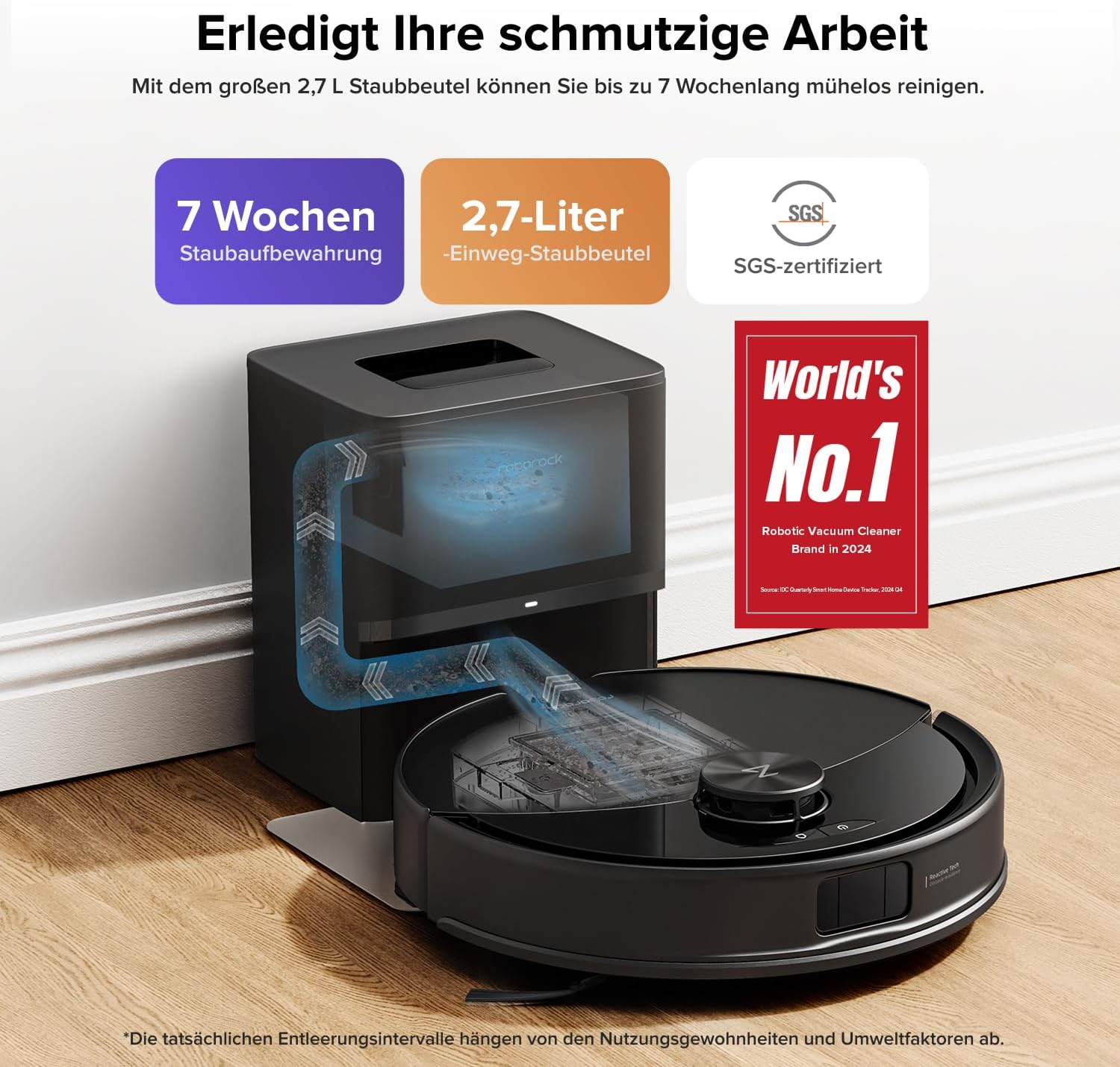 Roborock Q10 S5 Robot Vacuum Cleaner with Mop 10000Pa Suction Self Emptying Station Pet Hair Carpets Hard Floors Black