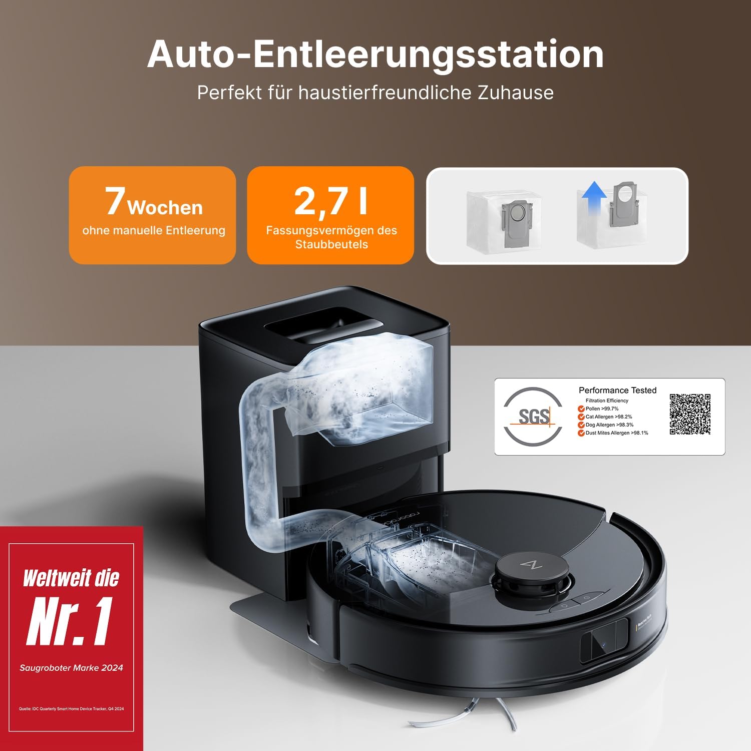 Roborock Q10 X5+ Robot Vacuum Cleaner Auto Emptying Station 10000Pa Suction Mop PreciSense LiDAR Navigation Black