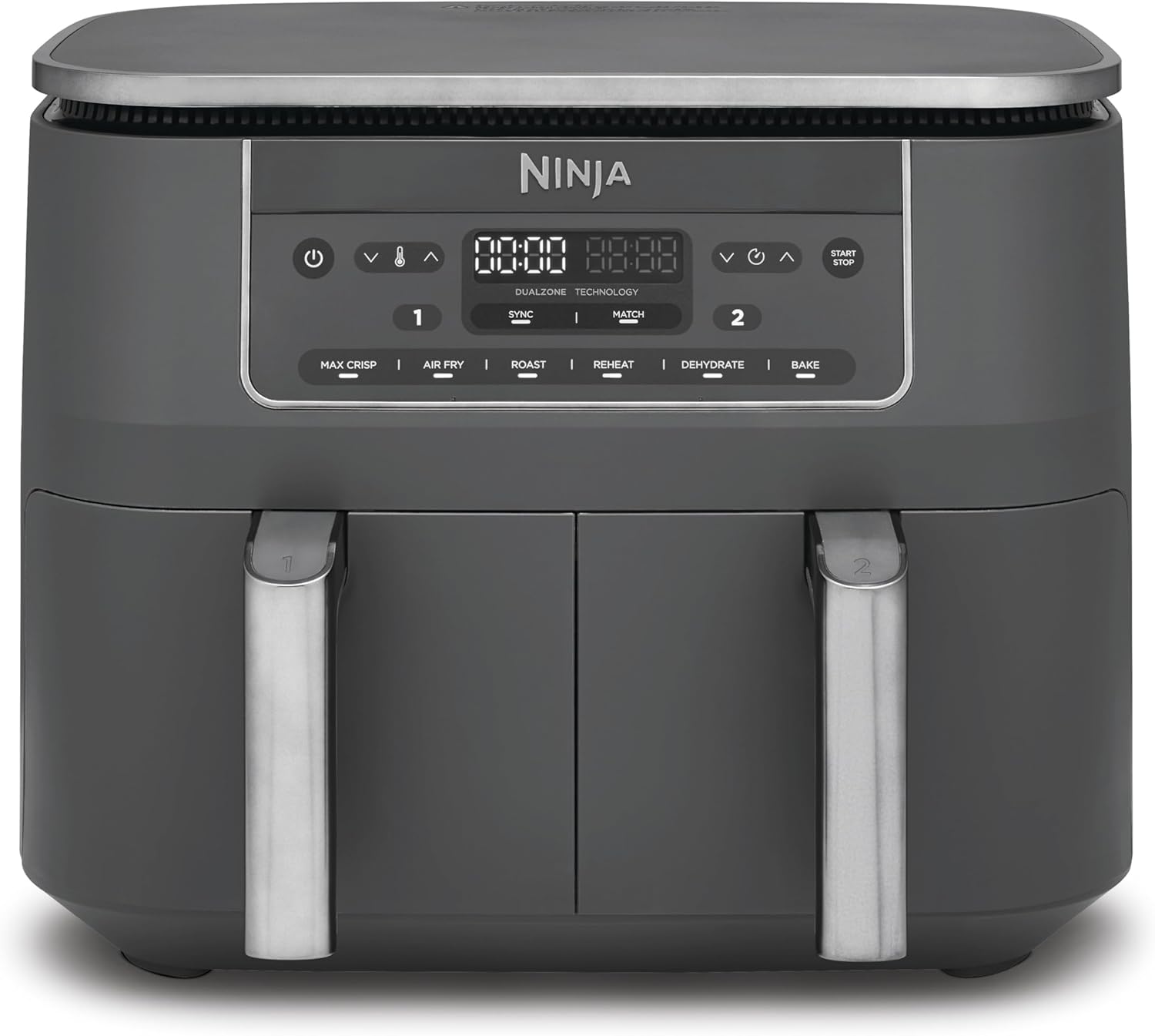 Ninja Dual Zone Digital Air Fryer, 2 Schubladen, 6-in-1, Heißluftfritteuse, 9,5L, Heißluft-Frittieren, Max Crisp, Rösten, Backen, Aufwärmen, Spülmaschinenfeste Körbe, Stone/Gold DZ400EUSTGD