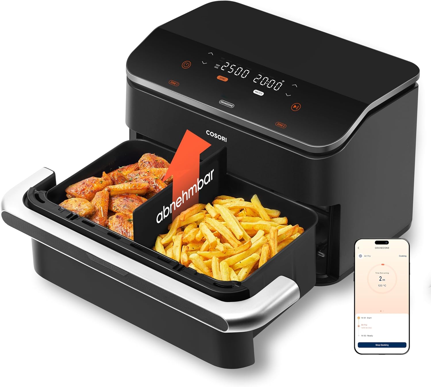 COSORI Dual Chamber Air Fryer 10L TwinFry with 4 Heating Elements 240C Temperature Control Black TF102S